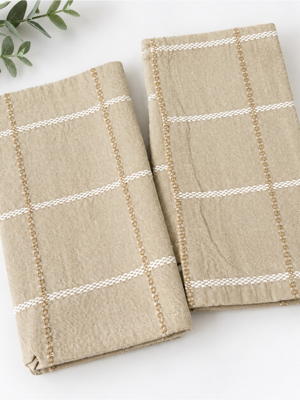 Vintage Yellowstone 100% Cotton Straw Windowpane Napkins Set of 2